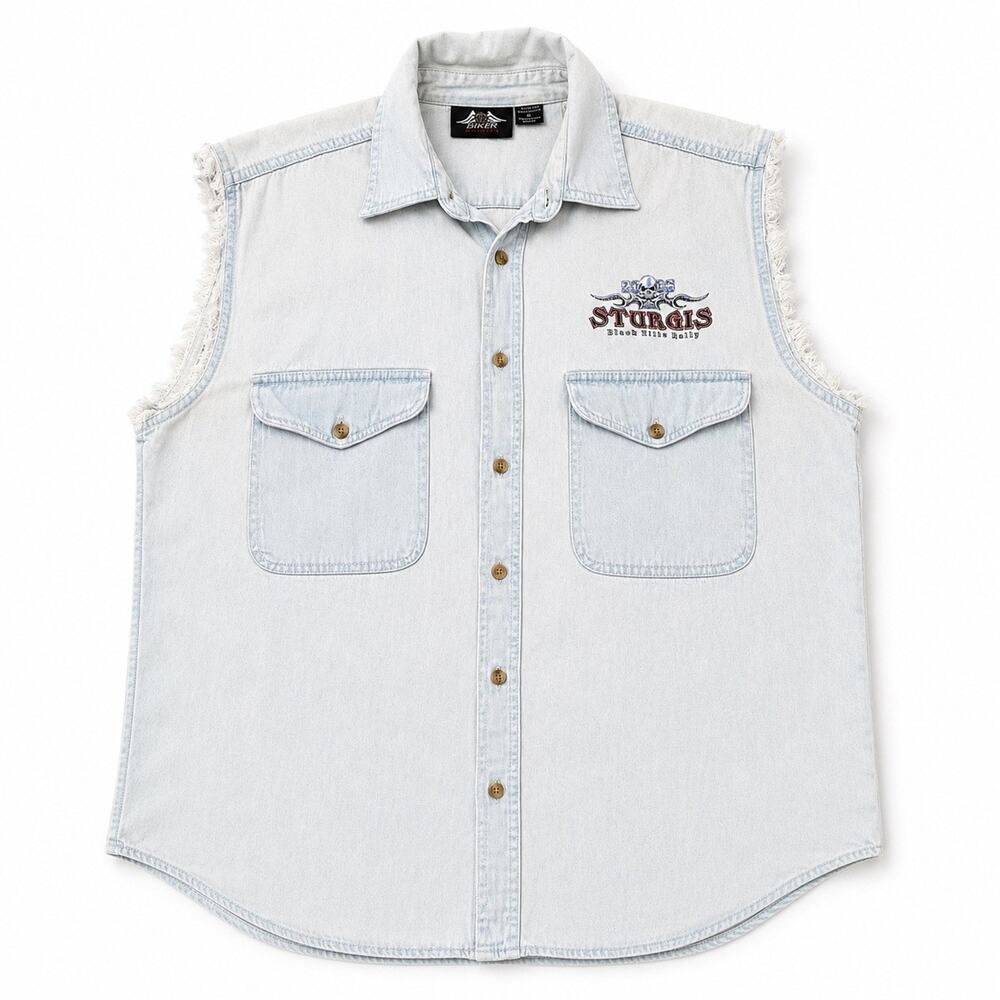 Sturgis 2006 Black Hills Rally Denim Mens M Sleeveless Biker Vest Bleach Wash